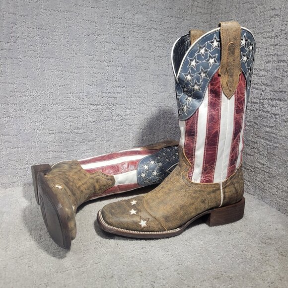 JB Dillon Men’s 8 D Square Toe Distressed American Flag Patriotic Cowboy Boots - Picture 11 of 12